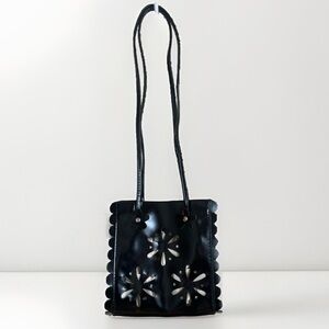 Black Patent Leather Flower Cut Out Purse